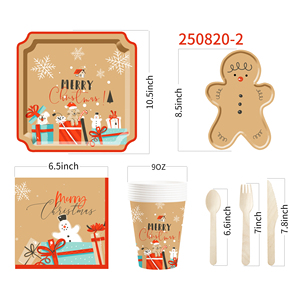DAMAI New Christmas Tableware Set Merry Christmas Themed Party Set Plates Cups Napkins for Picnic Dinner Party Decoration - Product Image 5