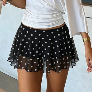 Y2K Breathable Eco-Friendly Mesh Polka Dot Contrast Low Waist a Line Mini <b>Skirt</b> with Attached Shorts Casual Summer - Product Image 6