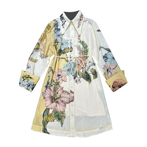 <span class=keywords><strong>Été</strong></span> Nouveau <span class=keywords><strong>Bohème</strong></span> Retro Print Mini Jupe <span class=keywords><strong>Robe</strong></span> Femmes Lapel Manches Longues Tie-Waist Button Dress - Product Image 4