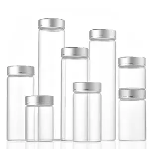 Factory Wholesale 10ml 30ml 100ml 160ml Clear Tube Shape Medical Oral Liquid Glass Bottle with Metal Screw Cap