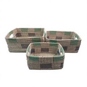 Organisateur de maison rustique polyvalent pliable tissé paille panier de rangement cuisine coton osier bambou plastique tissu métal fer - Product Image 1