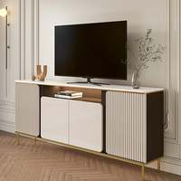 Lemari TV Modern Orangefurn, Meja TV dari Batu Sinter, Konsol Media dengan 4 Pintu & 5 Rak