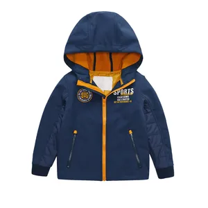 Jaket Softshell Anak Laki-laki, Pakaian Olahraga Luar Ruangan Fungsional Tahan Air Pola Navy Pakaian Anak Laki-laki