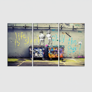 Life is Short Banksy Chill Out Printed <b>Canvas</b> <b>Wall</b> Art,SET OF 3 <b>CANVAS</b> - Product Image 2
