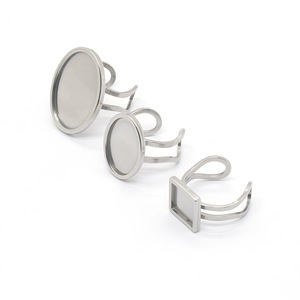 Stainless Steel Ring Settings Oval <b>Square</b> <b>Adjustable</b> DIY Jewelry Findings For Craft Making - Product Image 5