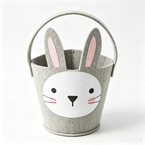 Cesta de fieltro de conejo para la búsqueda de huevos de Pascua para niños, bolsas de regalo, cubo con colas de conejo esponjosas - Product Image 4