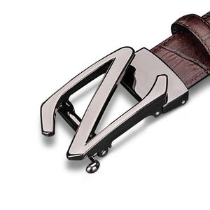 أحزمة من جلد البقر الأصلي للرجال ، إبزيم أوتوماتيكي متين من السبائك ، سروال بتصميم بنمط الأعمال بطباعة حروف وعرض أنيق - Product Image 5