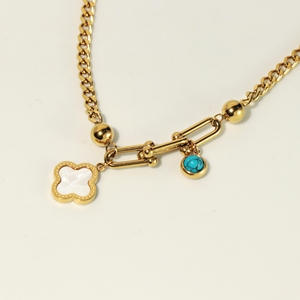 Waterproof 304 Stainless Steel Paperclip Chain <b>Bracelet</b> 18K <b>Gold</b> Plated Floral Charm Round Bead Adjustable Women <b>Beaded</b> <b>Bracelet</b> - Product Image 3