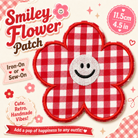 Patch floral en vichy rouge de 11,5 cm, applique brodée thermocollante pour vestes, sacs, chapeaux, vêtements pour enfants, artisanat et ensemble de décoration DIY