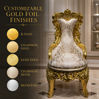 Chaise à dossier haut sculptée en or ornée, tissu jacquard, style baroque royal pour salon de villa