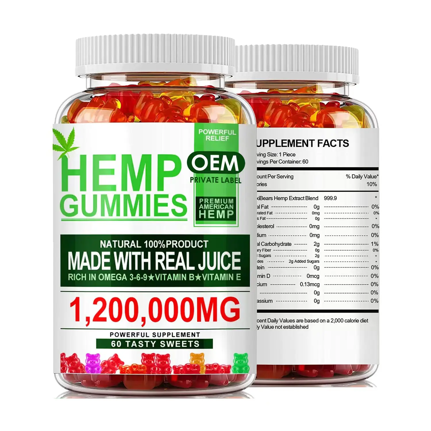 Wholesaler OEM Premium Natural Hemp Gummies 90 counts Tasting Fresh Fruity Hemp oil Bears Gummy Candy For Muscles Relaxation