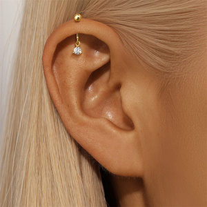Boucles d'oreilles verticales en argent sterling S925 avec zircon serti à griffes et dos en boule pour femme - Product Image 5
