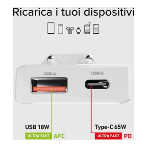 Caricabatterie USB <b>Type</b>-A, USB <b>Type</b>-<b>C</b> FLEXI WALL <b>CHARGER</b> 65W White TETRGANUSBTCFOLD65W - Product Image 3