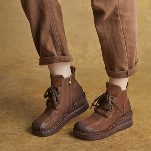 Envío Gratis, Botas de Plataforma con Cordones de Cuero Genuino Hechas a Mano, Estilo Retro, Regalo Exprés Gratis para Él - Product Image 2