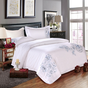 4pcs Breathable 60-count Embroidered 100% Cotton Duvet Cover and Pillowcase <strong>Bedding</strong> Sets Luxurious <strong>Percale</strong> for Hotel Use - Product Image 3