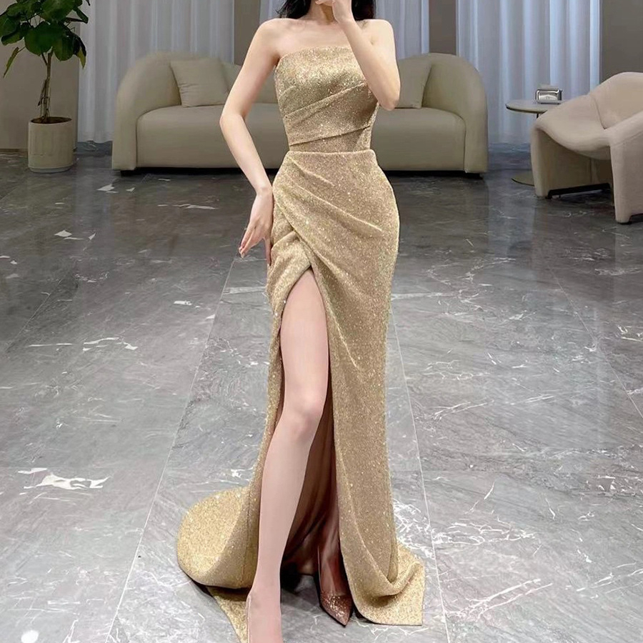 green emerald velvet dress Jacira Dress in Gold Paillette Sequins main image 1