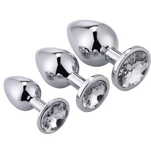 مجموعة سدادات شرجية فاخرة (3 قطع) من الفولاذ المزينة بجواهر للرجال والنساء - ألعاب جنسية شرجية للتدليك - Product Image 1