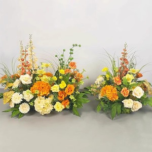 Décorations de mariage <span class=keywords><strong>orange</strong></span>, jaunes et champagne avec fleurs artificielles, arrangements floraux, décorations pour fêtes d'anniversaire - Product Image 4