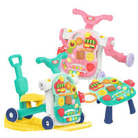 HW TOYS Cadre en plastique multifonctionnel Trotteur bébé 4 roues Voiture à bascule à manivelle Poussette portable pour nourrissons