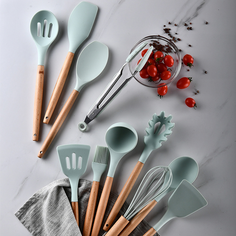 9/10/12PCS Silicone Cooking Utensils Set Non-stick Spatula Shovel Wooden Handle Cooking Tools Set With Storage Box Kitchen Tools · image 5