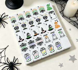 Set di Lusso di Tessere Mahjong Americane per Halloween, 160 Pezzi, 2 Strati, in Acrilico Inciso con Design <span class=keywords><strong>Hocus</strong></span> <span class=keywords><strong>Pocus</strong></span> per Serate di Gioco e Regali - Product Image 2
