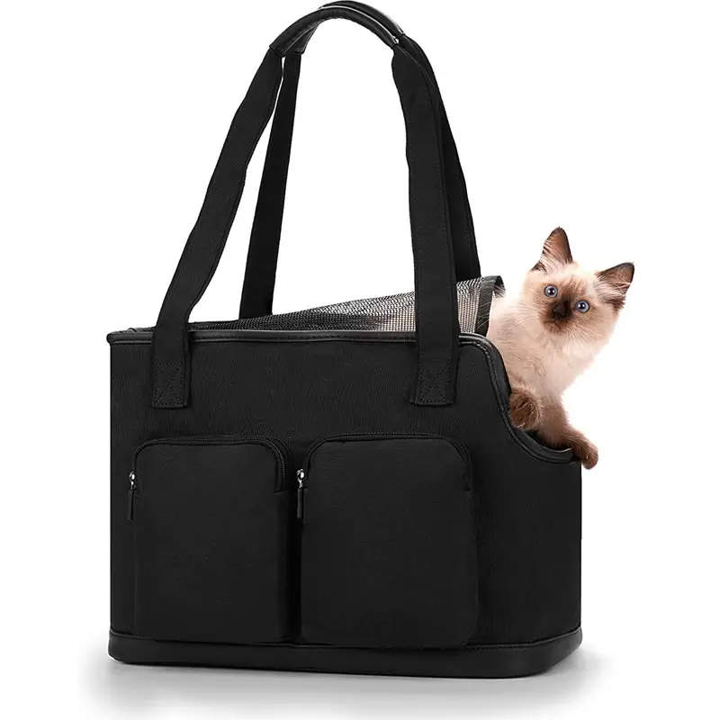 New fashion Dog Carrier Purse Foldable Waterproof Premium PU Leather Oxford Cloth Dog Pets Travel Tote Bag with Pockets