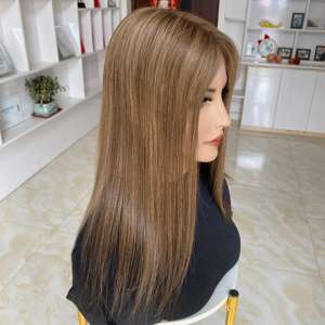 Livraison rapide, prêt à être expédié, cheveux russes doublement tirés, base mono 3*5.5, topper populaire, couleur ombrée brun, topper mono pour salon - Product Image 5