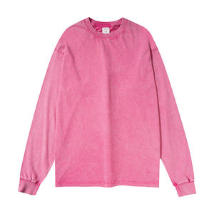 T-shirts en coton à manches longues pour hommes, poids lourd, col rond, lavage à l'acide, coupe ample, vente en gros W0516 - Product Image 5