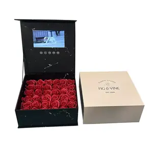 Caixa de presente para aniversário, caixa de rosa com tela de toque de música, presente de casamento, flores, presentes para convidados