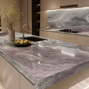 Lastra di Quarzite Aquarella per Isola Cucina Moderna e Rivestimento Pareti - Superficie Lucida per Applicazioni in Villa - Product Image 2
