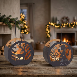 Bougeoir suspendu noir et or en forme d'animal à petit angle avec poignée Décorations de Noël quantité minimale de commande découpées au laser 100pcs - Product Image 1