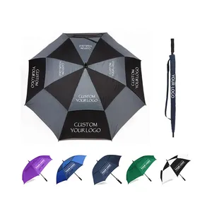 Personalidade Sublimação Promocional Branded Wind Proof Custom Logo colorido Barato Pongee automático Reta grande guarda-chuvas de golfe