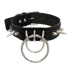 <span class=keywords><strong>Collana</strong></span> Girocollo Regolabile da Donna in Finta Pelle con Catena ad Anelli a O, Borchie e Punte, Stile Punk Harajuku - Product Image 1