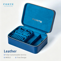Boîte à bijoux de voyage de luxe bleue FORTE Private Label, logo personnalisé, organiseur de colliers et de montres, mallette à bijoux