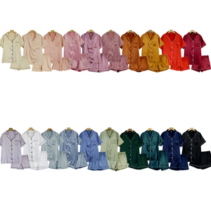 Abbigliamento da notte da donna di lusso estivo in raso di <span class=keywords><strong>seta</strong></span> di alta qualità pantaloncini a maniche corte pigiama Set 20 colori Casual elegante classico per - Product Image 1