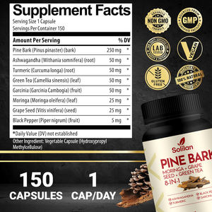 Capsules d'extrait végétal de Solilan en gros, marque OEM et marque privée, à base de croûte de pin naturelle, de <span class=keywords><strong>moringa</strong></span> et de pépins de raisin avec ashwagandha - Product Image 3