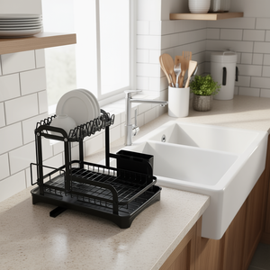 Escurridor de Platos Desmontable de 2 Niveles, Organizador Negro para Encimera de Cocina, Ahorro de Espacio, Escurridor de Utensilios - Product Image 2