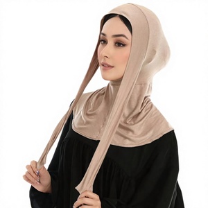 Solid Color Modal <b>Hijab</b> Undercap Tie Back Inner <b>Cap</b> Stretchy Jersey Head Cover for Daily Wear - Product Image 4
