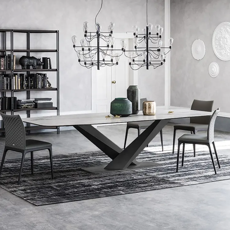 Italiano Modern Luxury Esstische X base Retângulo Tabela De Mármore A Manger Complet Sala De Jantar Móveis Mesa De Jantar E Cadeira Set