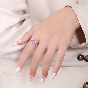 Luxueuse bague en zircon cubique en forme de coeur en argent sterling 925 pour femmes haute joaillerie
