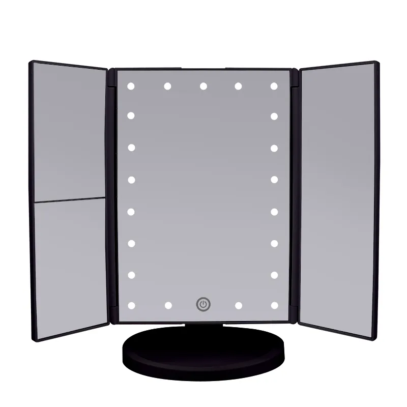 Kosmetischer LED-Schmink spiegel OEM Top Sale Trifold Vanity Lighted USB Wiederauf ladbarer Tischs piegel mit LED-Licht Make-up Tischset