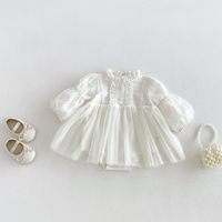 Robe barboteuse en tulle style cour française pour bébé fille, manches bouffantes, col à volants, pour 100 jours, 1er anniversaire, tenue de princesse