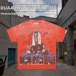 Camiseta Oversize de Algodón 100% Pesado DUAA en Oferta, con Estampado Retro de Graffiti y Pedrería, Estilo Urbano para Hombre, Antiarrugas - Product Image 2