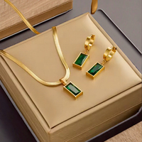 Ensemble collier, boucles d'oreilles et bracelet en acier inoxydable plaqué or avec zircon, cadeau classique pour anniversaire, mariage, fête, Noël, pour femmes