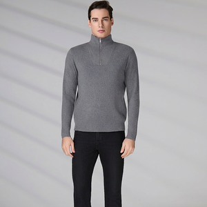 Pull en laine à manches longues, couleur unie, style automne, coupe classique, col zippé côtelé pour homme - Product Image 1