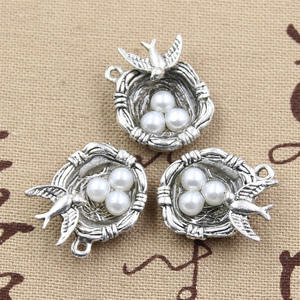 Charmes <span class=keywords><strong>hirondelle</strong></span> <span class=keywords><strong>nid</strong></span> <span class=keywords><strong>d</strong></span>'oiseau oeufs 24x19x8mm tibétain argent couleur pendentifs Antique <span class=keywords><strong>fabrication</strong></span> de bijoux bricolage artisanat fait main - Product Image 4