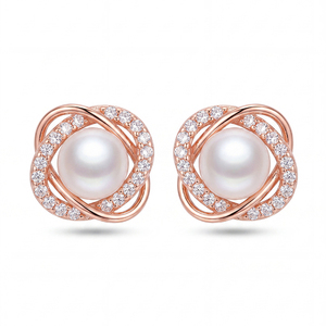 Élégantes boucles d'oreilles clous en argent S925 avec perles d'eau douce et zircon, motif feuille incurvée, bijoux pour femme, cadeau de mariage ou de mariée - Product Image 1