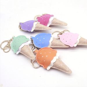 Cute Creative Ice Cream Shape Keychain Colorful PU Leather <b>Bag</b> Charm Decorative <b>Key</b> <b>Ring</b> for Women Girls - Product Image 6