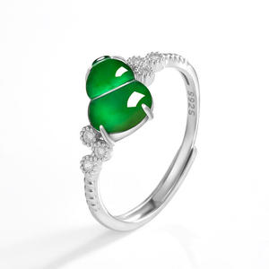Natural Jadeite Green Gourd <b>Ring</b> S925 Silver Inlaid Chinese Style Women's Jewelry Gift of Appraisal Certificate D1026 - Product Image 2
