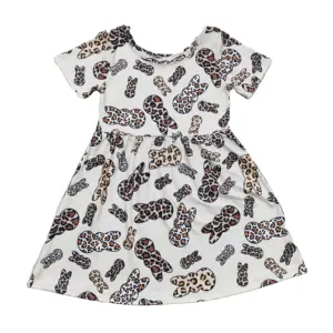 Высокое качество с коротким рукавом пасхальное платье с леопардовым принтом зайчика, платья для девочек в возрасте от года до дешевые оптовые детские одежды из Китая